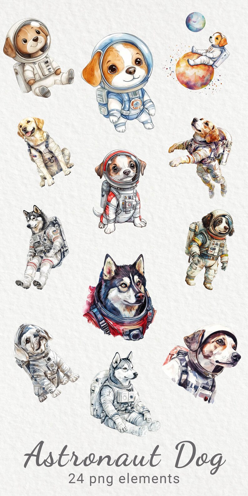 Watercolor Astronaut Dog Clipart – Puppy Space PNG, Nursery Art ...