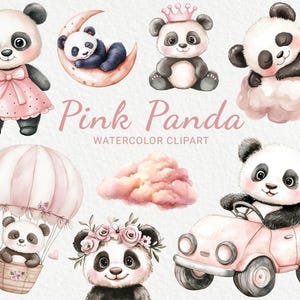 Rosa Panda Kinderzimmer Aquarell Clipart - 24 PNG niedlichen Panda, Tiere Dekor, Babyparty, Rose Baby Party, DIY, sofortiger digitaler Download
