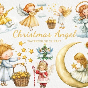 Weihnachtsengel Clipart - 24 PNG Aquarell Weihnachtsdekor Bilder, niedliche Grafiken, Illustration, Fee Winter Geschöpfe, sofortiger digitaler Download