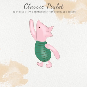 Piglet Clipart, Classic Winnie Pooh Friends, Baby Shower Clipart, Nursery PNG Clipart, Birthday Decor, Sublimation Design, Digital Download