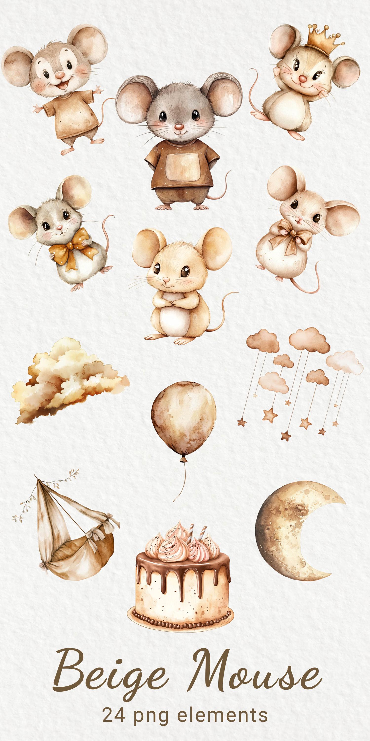 Mouse Nursery Watercolor Clipart - 24 PNG Cute Fairy Animals Decor in ...