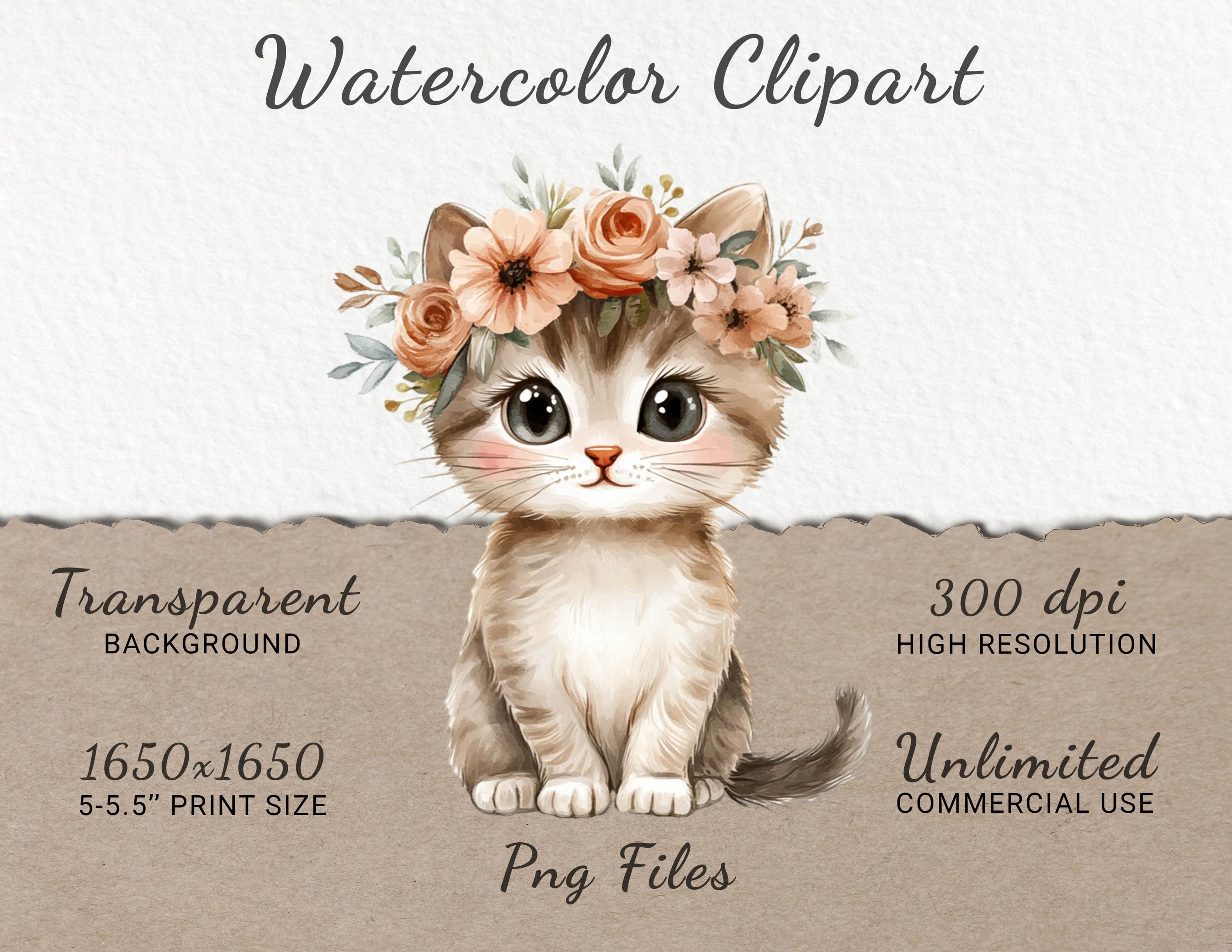 Cat Nursery Watercolor Clipart - 24 PNG Cute Fairy Animals Decor in ...