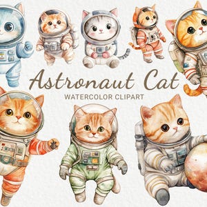 Astronaut Katze Aquarell Clipart - 24 PNG süße Katze im Weltraum, Kinderzimmer Dekor, Baby Party, Kätzchen Spaceman, sofortiger digitaler Download