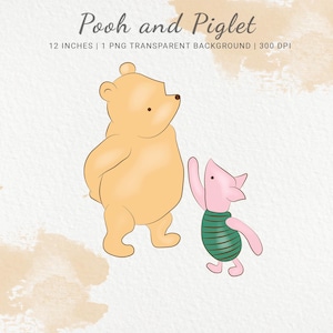 Winnie The Pooh & Piglet Fairy tale Clipart, Baby Shower Clipart, Nursery PNG Clipart, Birthday Decor, Sublimation Design, Digital Download