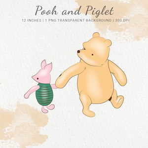 Winnie Pooh & Piglet are Walking, Baby Shower Clipart, Nursery PNG Clipart, Birthday Decor, vintage storybook illustration, Digital Download