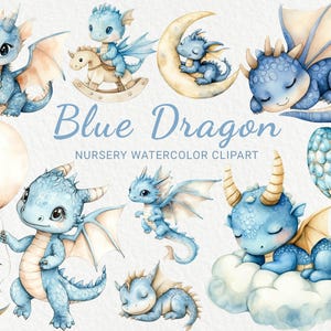 Blue Dragon aquarel clipart - 24 PNG schattige fee Сreature decor, kinderkamer, babyshower, babyfeestje, kleine Draco, instant digitale download