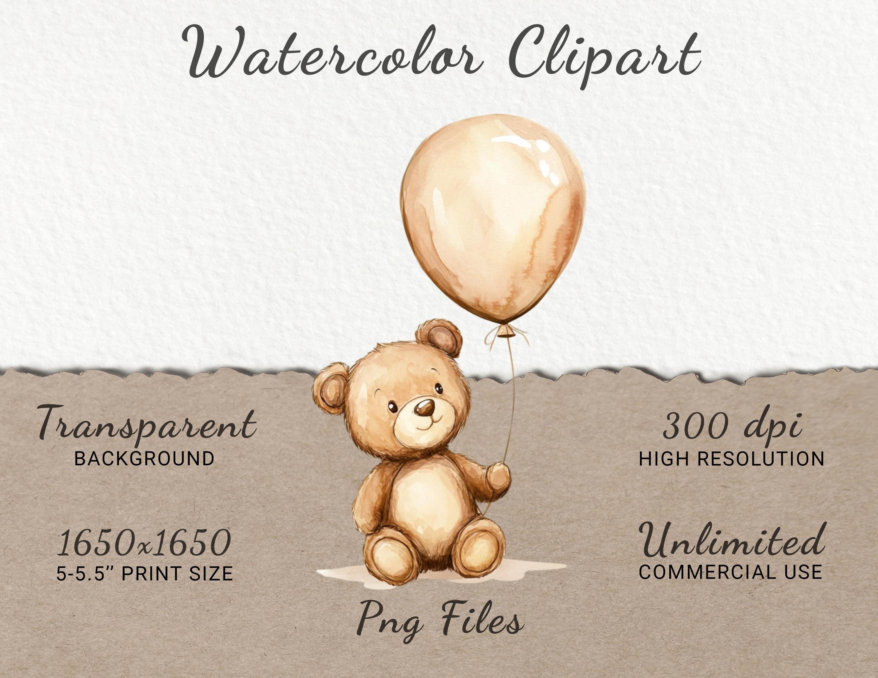 Bear Nursery Watercolor Clipart - 24 PNG Cute Animals in Beige & Brown ...
