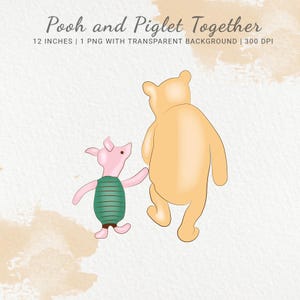 Pooh and Piglet Together, Classic Winnie Pooh Friend, Baby Shower Clipart, Nursery PNG Clipart, Birthday Decor, Invitation, Digital Download