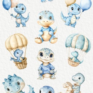 Blue Dinosaur Watercolor Clipart - 24 PNG Cute Fairy Сreature Decor ...