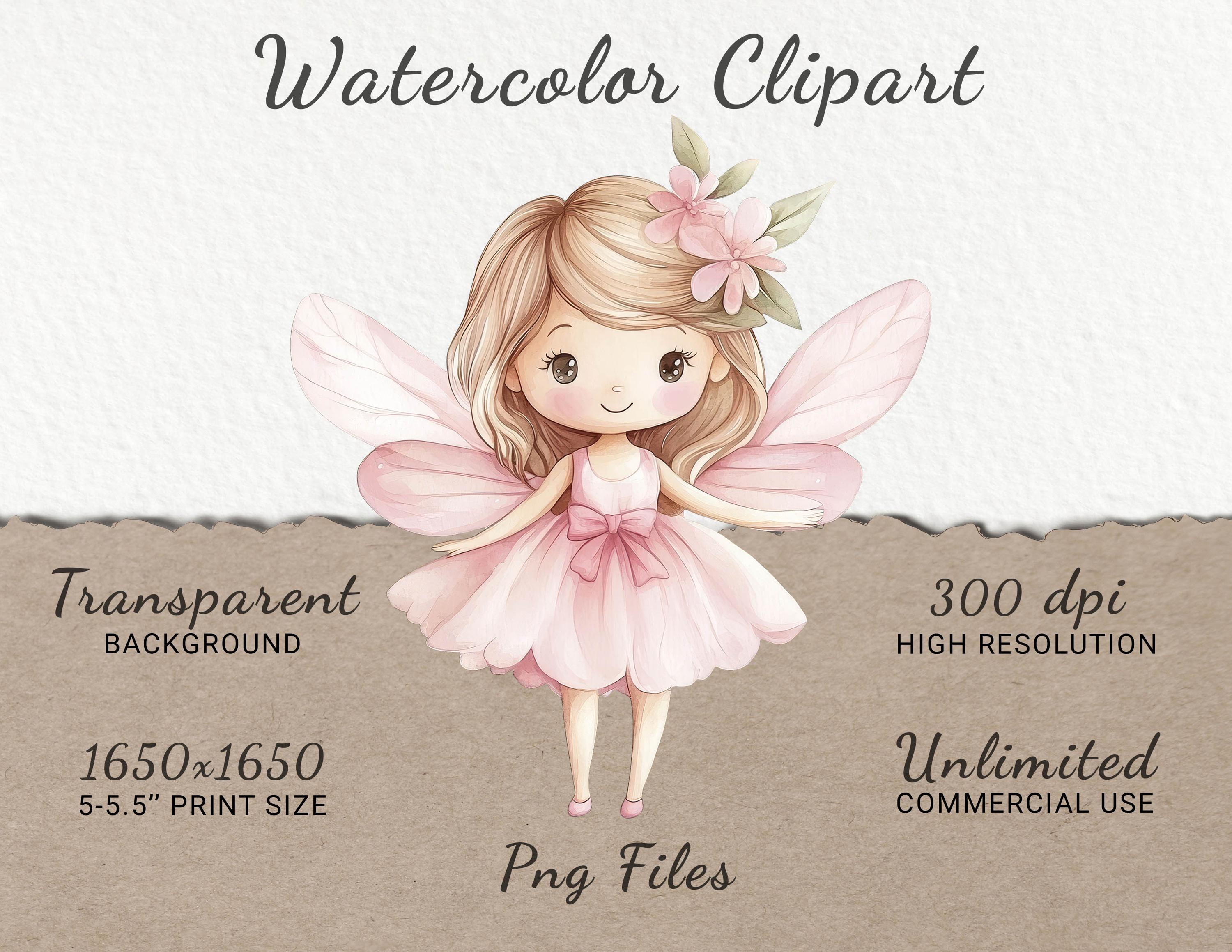 Pink Fairy Watercolor Clipart – Baby Shower, Nursery Decor (digital ...
