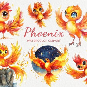 Phoenix aquarel clipart - 24 png-feeën mythische vogels-afbeeldingen, kwekerij, baby shower decor, baby party kunst, instant digitale download