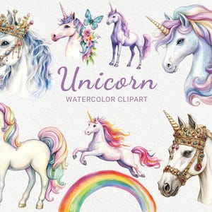 Unicorn clipart - 24 png aquarel fantastische illustraties, sprookjesafdrukken, afbeeldingen schattige baby shower, inrichting kinderkamer, instant digitale download