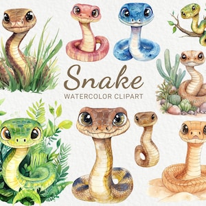 Clipart de cobra colorida - 24 PNG Decoração fofa de aquarela para berçário, cobra bebê, decoração de animais, chá de bebê, festa de bebê, download digital instantâneo