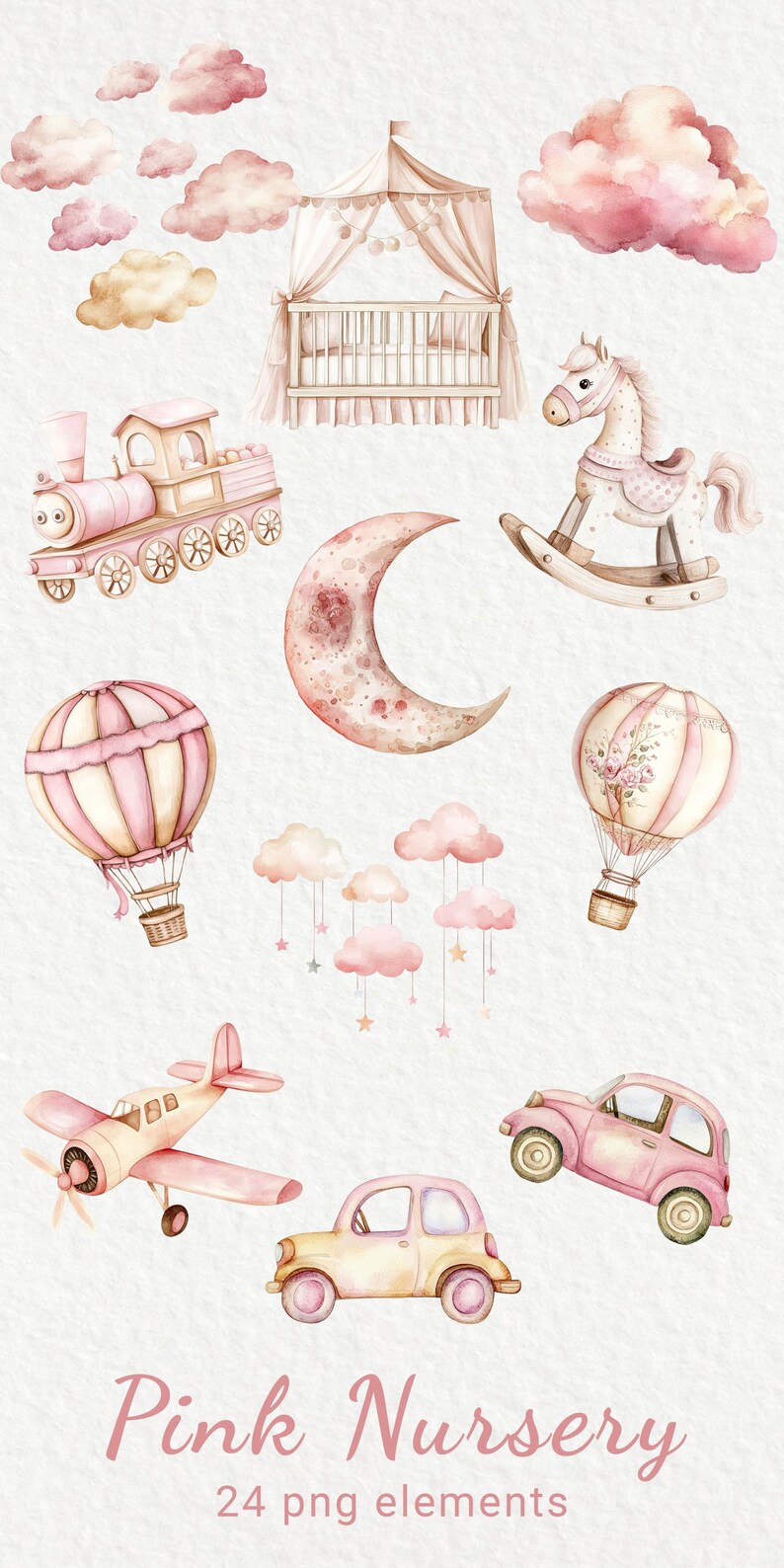 Pink Nursery Watercolor Clipart – Baby Shower PNG (digital Download) - Etsy