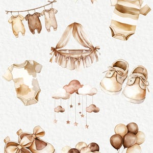 Beige & Brown Baby Shower Watercolor Clipart - 24 PNG Cute Nursery Room ...