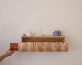Handmade Wooden Yoga Mat Holder with Shelf – Wall Mount Storage Rack