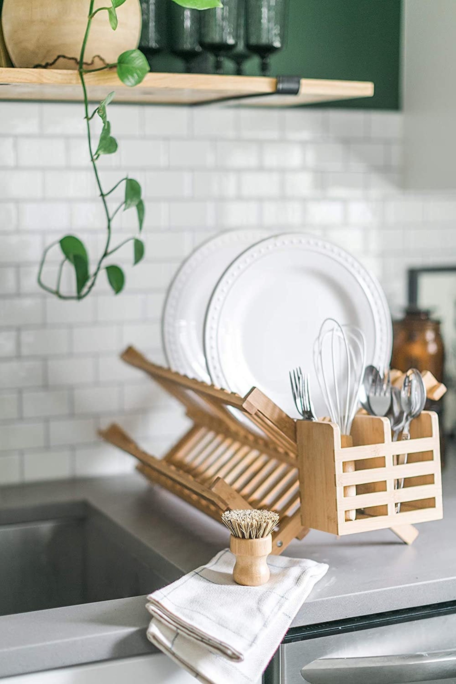 Bamboo Dish Drying Rack with Utensil Holder Includes Utensil Etsy