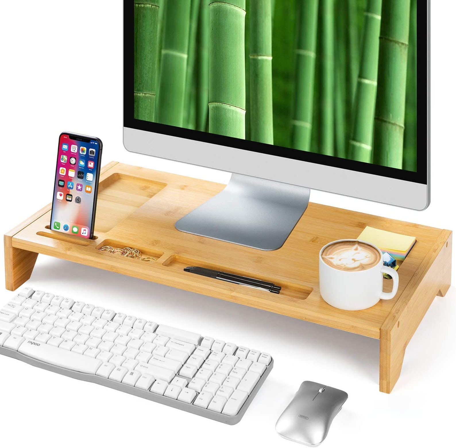 Bamboo Monitor Stand Riser Bamboo Desk Monitor Storage Etsy