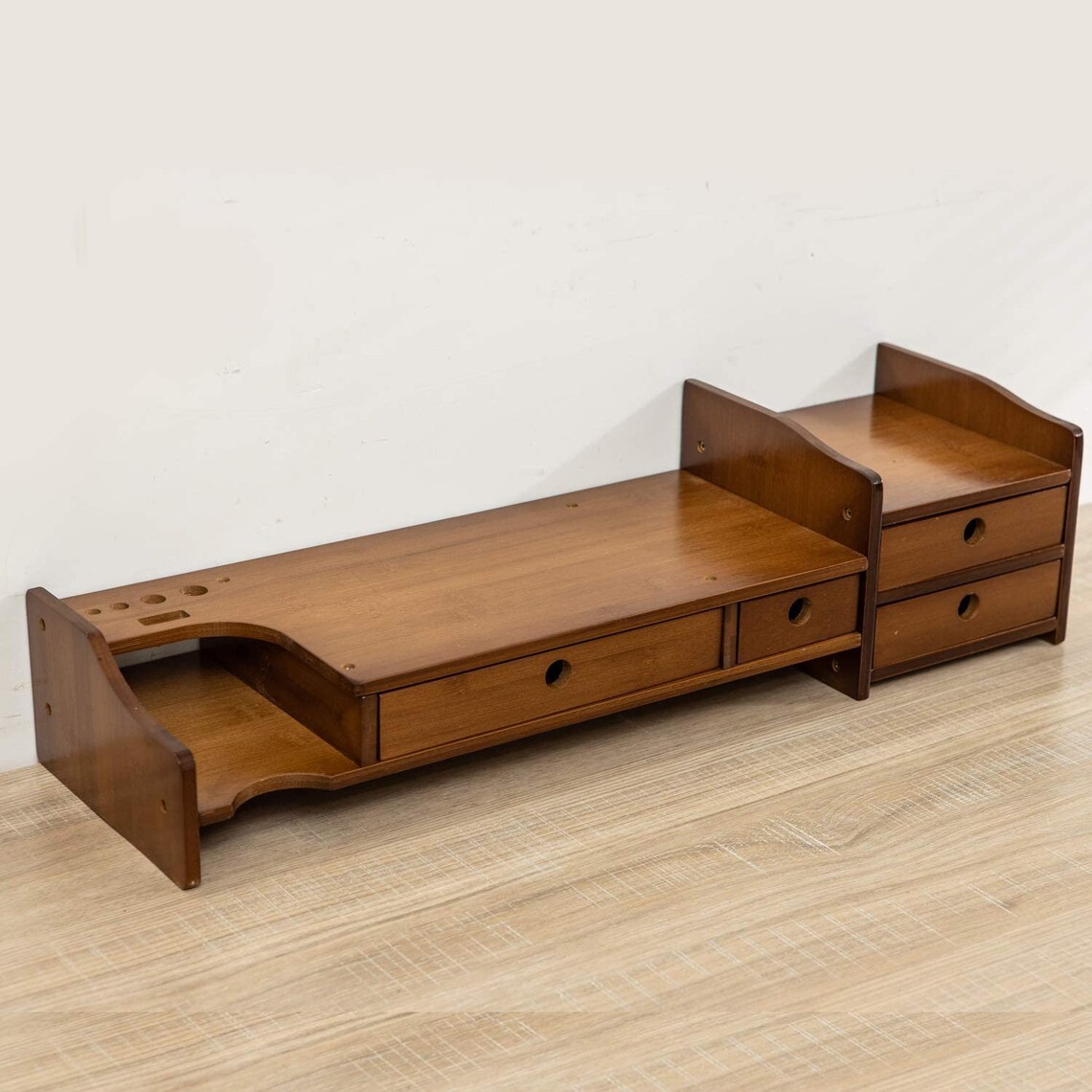 Bamboo Monitor Stand Riser with 4 Storage Drawer 2 Tier Desk Etsy