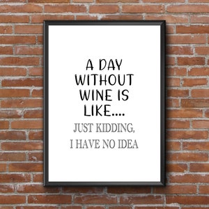 Kitchen Wall Print - A day without wine is like.... | Drinking Print | Kitchen Decor | Housewarming Gift | Friend Gift | 6x4 up to A3 size