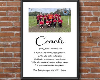 Coach Personalised Wall Print | Inspirational Print | Coach Gift | Netball / Dancing Coach Photo Gift | Football Coach Print