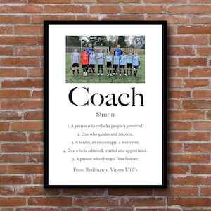 Stampa murale personalizzata con allenatore / Stampa ispiratrice / Regalo per allenatore / Regalo fotografico con allenatore di netball / rugby / Stampa con allenatore di calcio