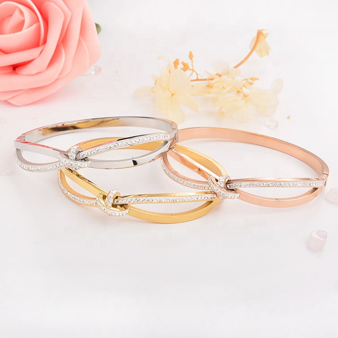 Milan Gold Shimmering Rhinestone Knot Cuff Bangle Bracelet For Etsy