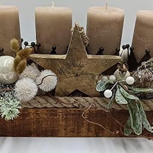 Christmas arrangement Advent arrangement Table arrangement &quot;Merry Christmas&quot; ball star crown candle mistletoe berries fir taupe green