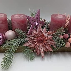 Winter arrangement Advent arrangement Table arrangement Ball Star Cone Candle Grapes Fir Pink Green
