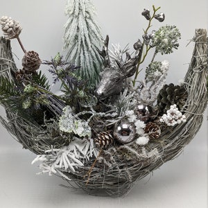 Christmas Arrangement Advent Advent Arrangement Winter Arrangement Deer Head Fir Tree Balls silver