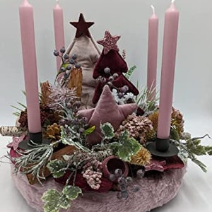 Christmas Arrangement Advent Wreath Advent Flower Candle Star Fir Tree Berries Fir Pink Green