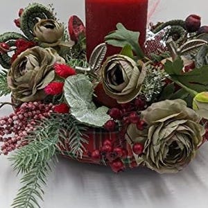 Christmas arrangement Advent wreath Advent arrangement star apple candle rose berries fir red green