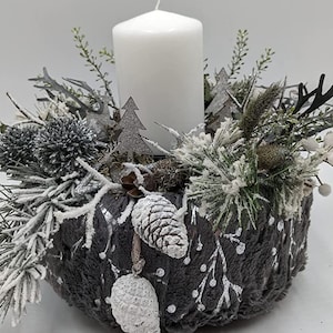 Christmas Arrangement Advent Wreath Advent Arrangement Cone Fir Trees Allium Fir Grey Silver White