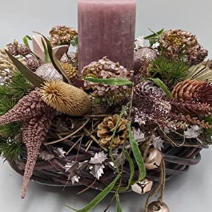 Christmas Arrangement Advent Wreath Advent Flower Candle Bell Cone Ball Star Heath Fir Pink Green