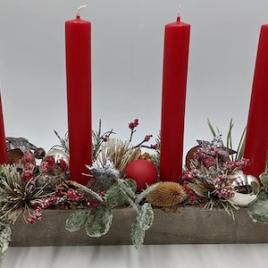 Christmas Arrangement Advent Arrangement Table Arrangement Ball Candle Star Thistle Berries Fir Red Silver
