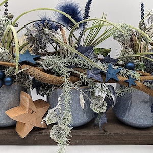 Christmas Arrangement Advent Arrangement Winter Arrangement Stars Balls Succulents Blue Xl
