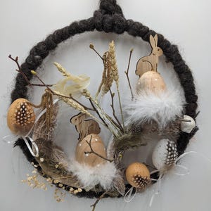 Easter wreath door wreath egg feather bunny natural