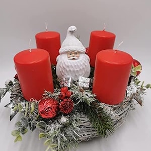 Christmas arrangement Advent wreath Advent arrangement ball star cone gift candle Santa Claus berries fir red white