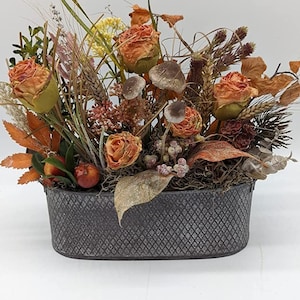 Autumn Arrangement Autumn Decoration Mushrooms Roses Leaves Berries Grasses Orange Brown