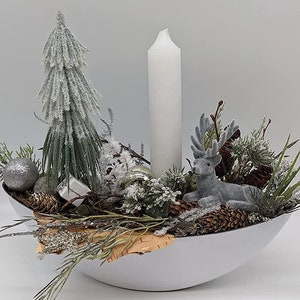 Christmas Arrangement Advent Arrangement Table Arrangement Deer Tree Candle Balls White