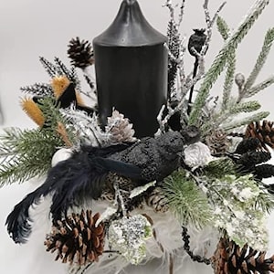 Christmas arrangement Advent wreath Advent arrangement ball cone bird candle fir black white silver