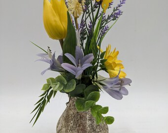 Summer arrangement butterfly tulip lavender yellow