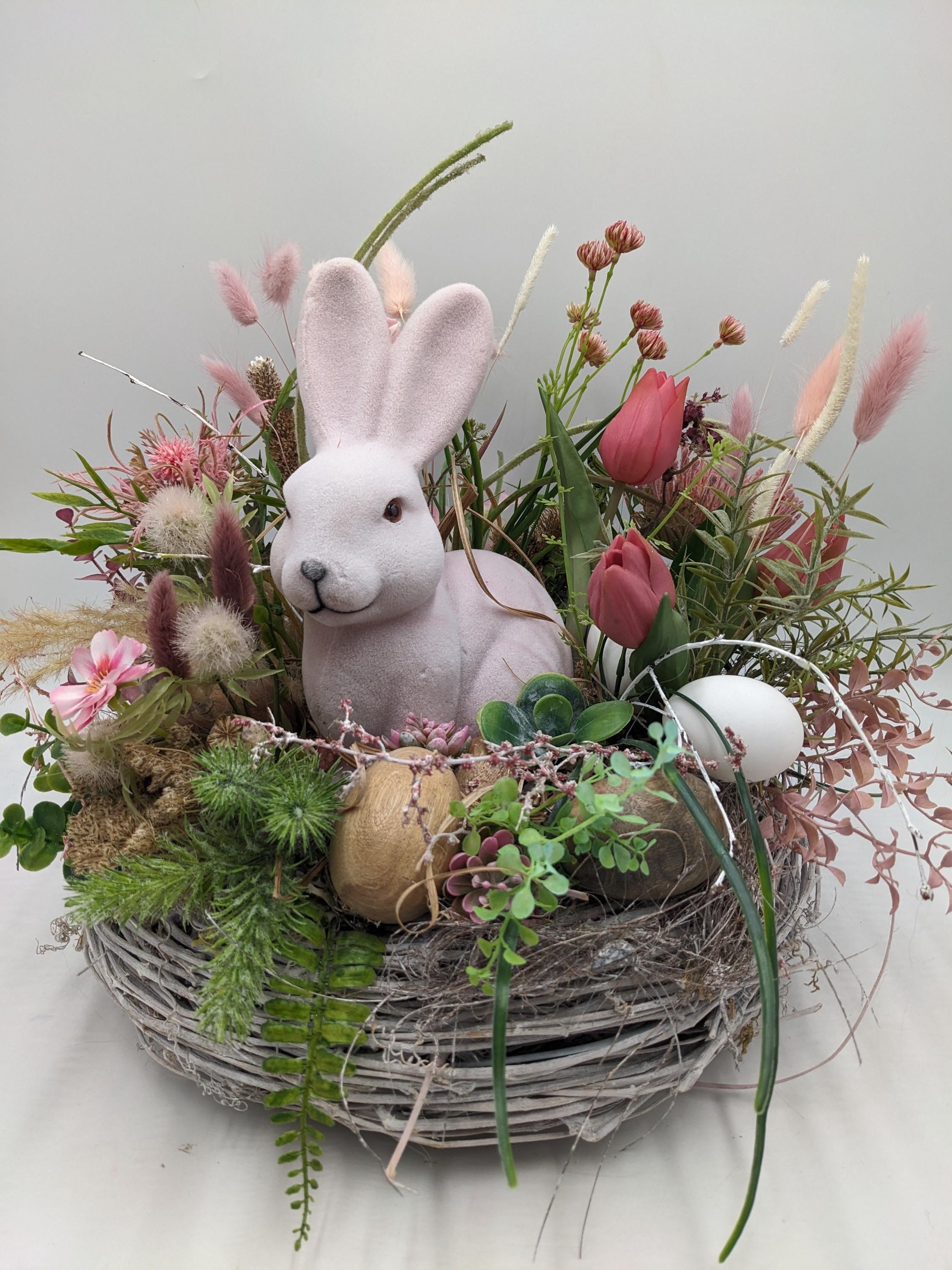 イースターリース、春のリース、チューリップ、草、卵、ピンク - Etsy 日本