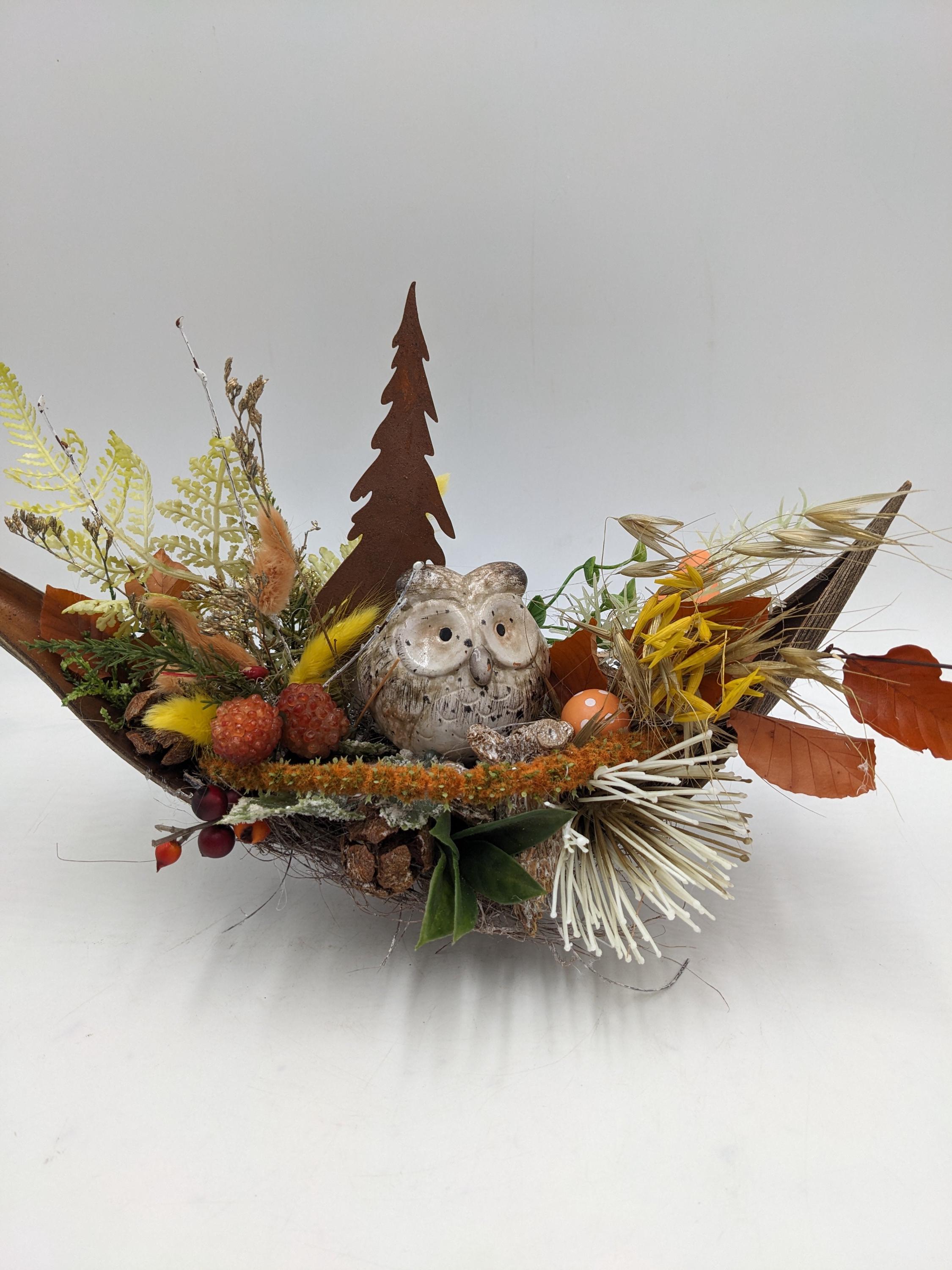 秋のアレンジメント フクロウ 錆色 モミ オレンジ - Etsy 日本