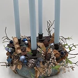 Christmas arrangement Advent wreath Advent arrangement ball cone star candle berries fir light blue cream natural