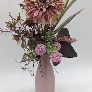 Autumn Arrangement Autumn Decoration Gerbera Flowers Grass Pink Green