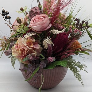 Autumn Arrangement Autumn Decoration Rose Banksia Hydrangea Heath Grass Pink Green