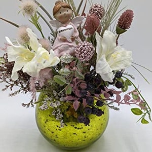 Arreglos de invierno Arreglos navideños Arreglos de mesa Ángel de la guarda Amaryllis Bayas Hierbas Rosa Verde