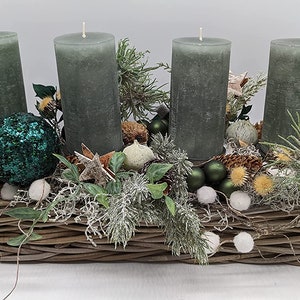 Christmas Arrangement Advent Arrangement Table Arrangement Balls Figs Candles Cones Stars Green Xl
