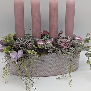 Christmas Arrangement Advent Arrangement Table Arrangement Farmer&#39;s Glass Balls Hearts Candles Pink